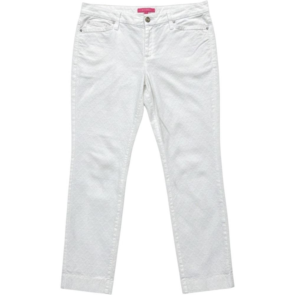 Lilly Pulitzer White Jacquard Straight Leg Pants Size 14 Resort Wear Trousers